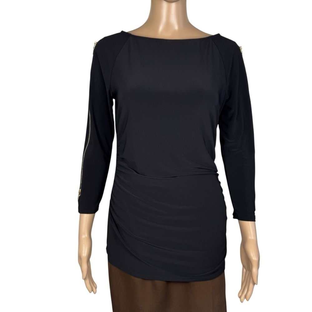 Joseph Ribkoff Black Zip Sleeve Top Size 8